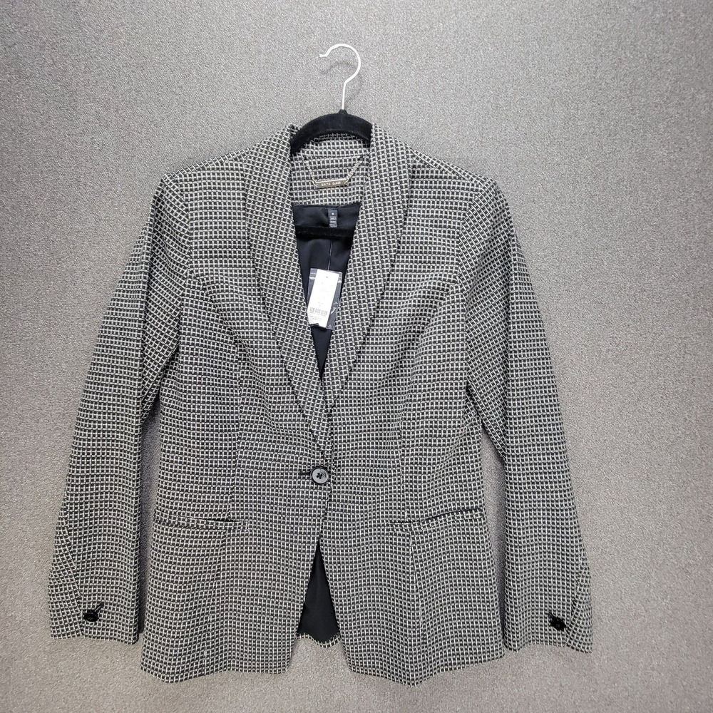 White House Black Market Blazer Womens 6 Black Ecru Shawl Collar Jacket